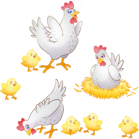 Stickers déco champêtre - poules et poussins