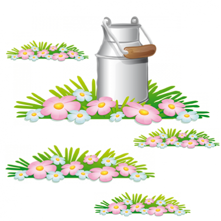 Stickers déco champêtre - fleurs des champs et pot à lait