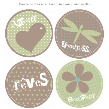 Stickers Sweet Graphique - Tendres Messages - Marron Olive