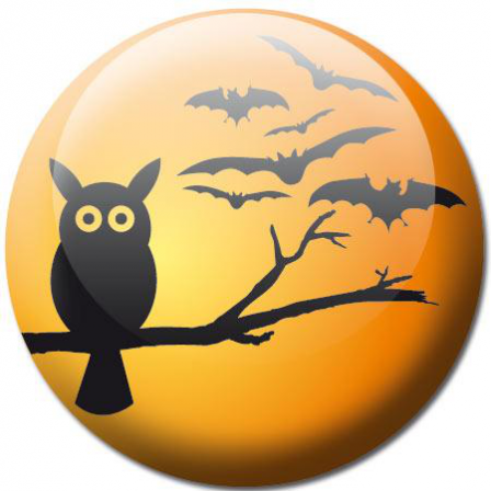 Badge Halloween hibou et chauve souris