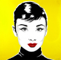 badge pop art Audrey sur fond jaune