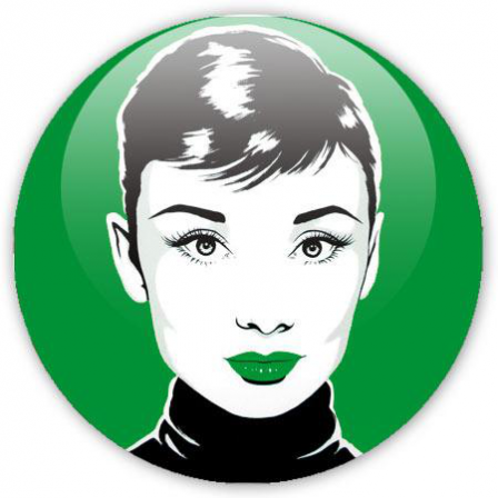 badge pop art Audrey sur fond vert