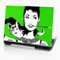 stickers PC horizontal pop art Audrey et le chat sur fond vert