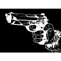 stickers PC horizontal dessin pistolet en main en negatif