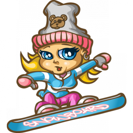 Stickers Snowboarding girl and teddy bear
