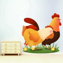 Stickers les animaux de la ferme - coq, poule et poussins
