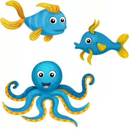 Stickers Planche poissons et pieuvre bleus
