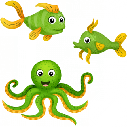 Stickers Planche poissons et pieuvre verts
