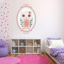 Stickers Chouette rose Kiwi Doll - Cadre rose