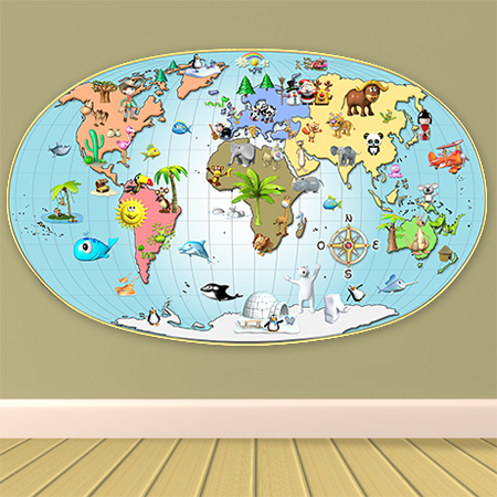 Sticker carte du monde pour enfants pas cher - Stickers Enfants