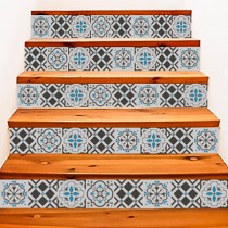 Stickers Escalier - Carreaux de ciment - Bleu et gris
