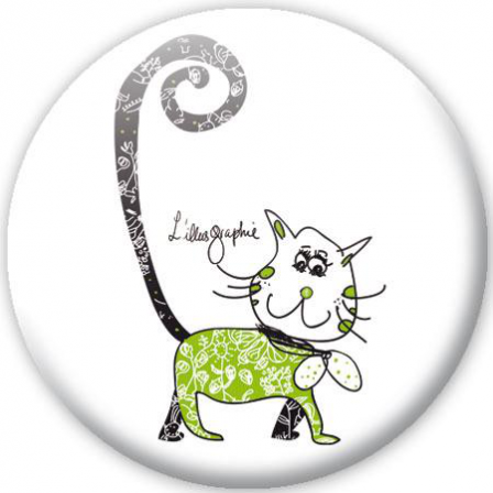 Badge animaux chat fleur vert