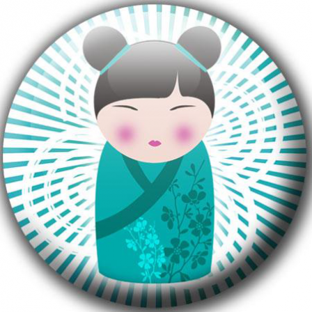 Badge poupée japonaise turquoise