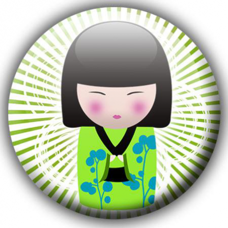 Badge poupée japonaise vert